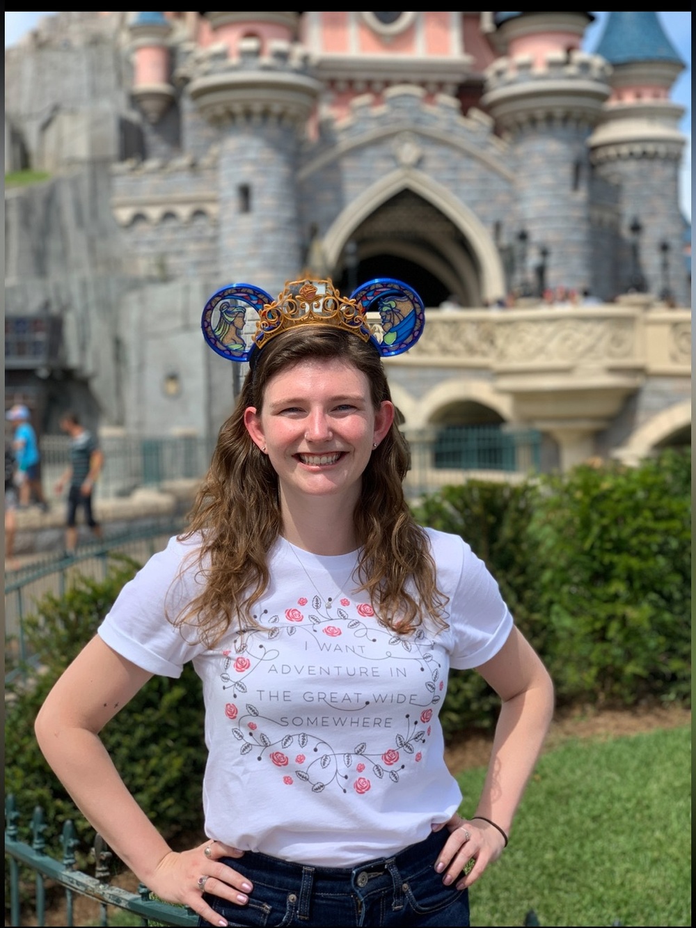 Disney Beauty & the Beast Bella Canvas White Tee with Pink Rose Wreath Graphic